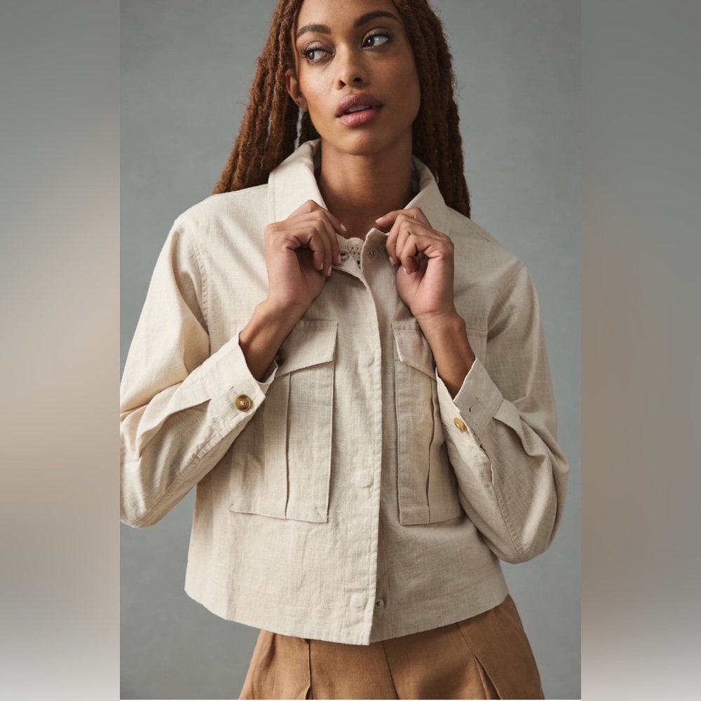 Anthropology Dolan jacket NWOT vs EUC. Size
S, linen blend, in an oatmeal color - Picture 4 of 9